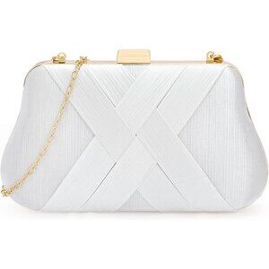 ⚡ Women's White Silk Satin Fabric Clutch Crossbody Formal Party Wedding Bag